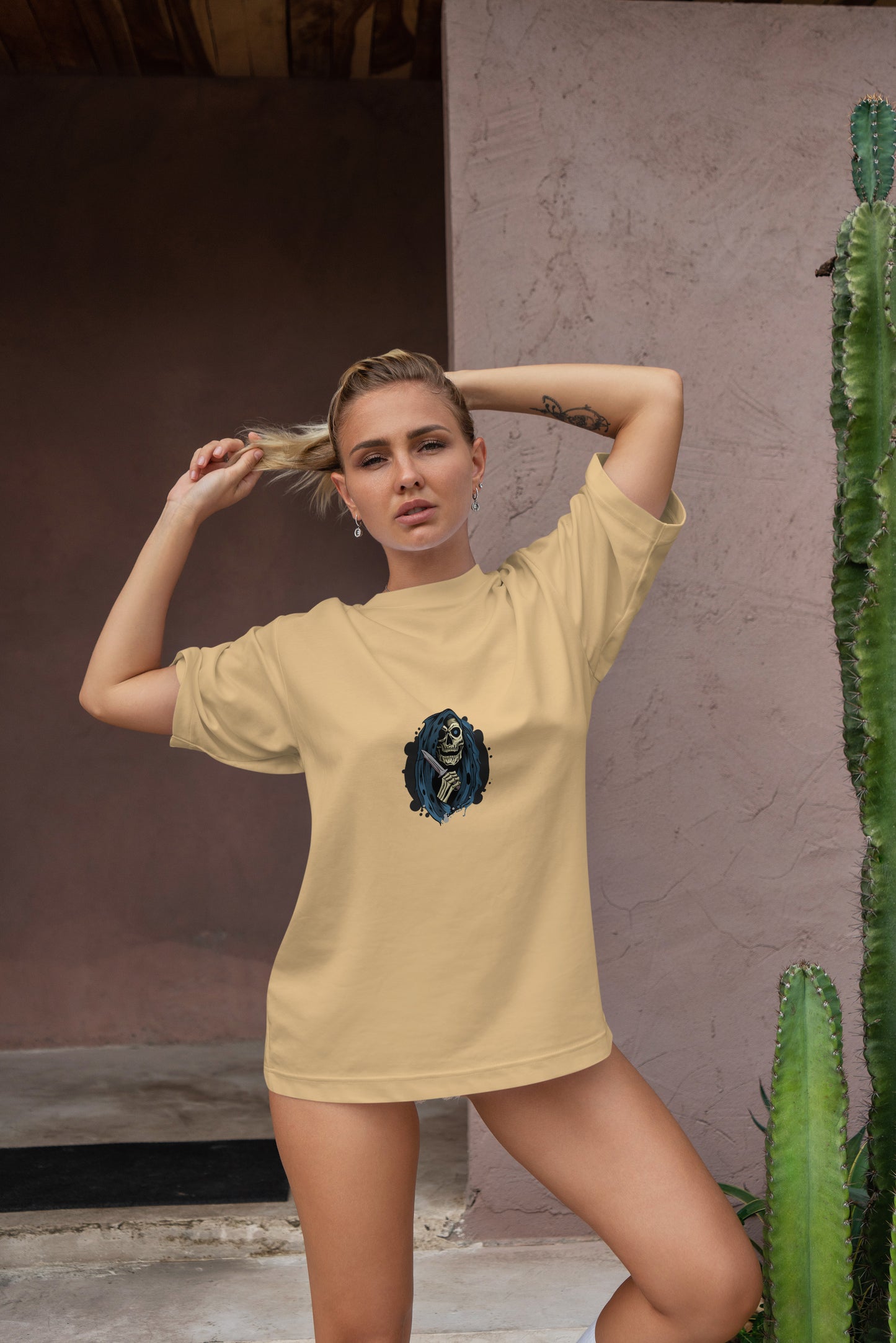 Skull Graphic Printed Unisex Oversized T-shirt D071