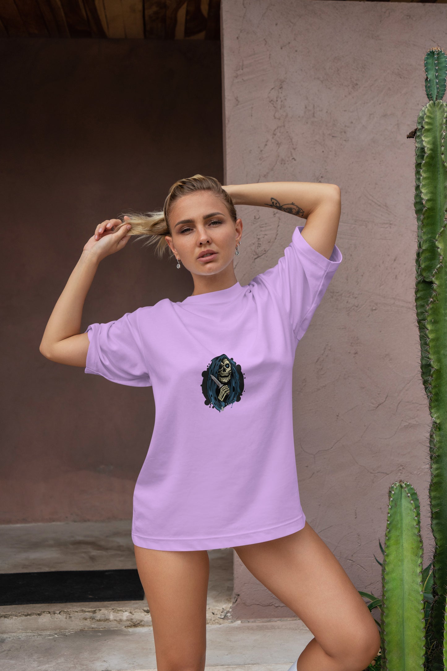 Skull Graphic Printed Unisex Oversized T-shirt D071