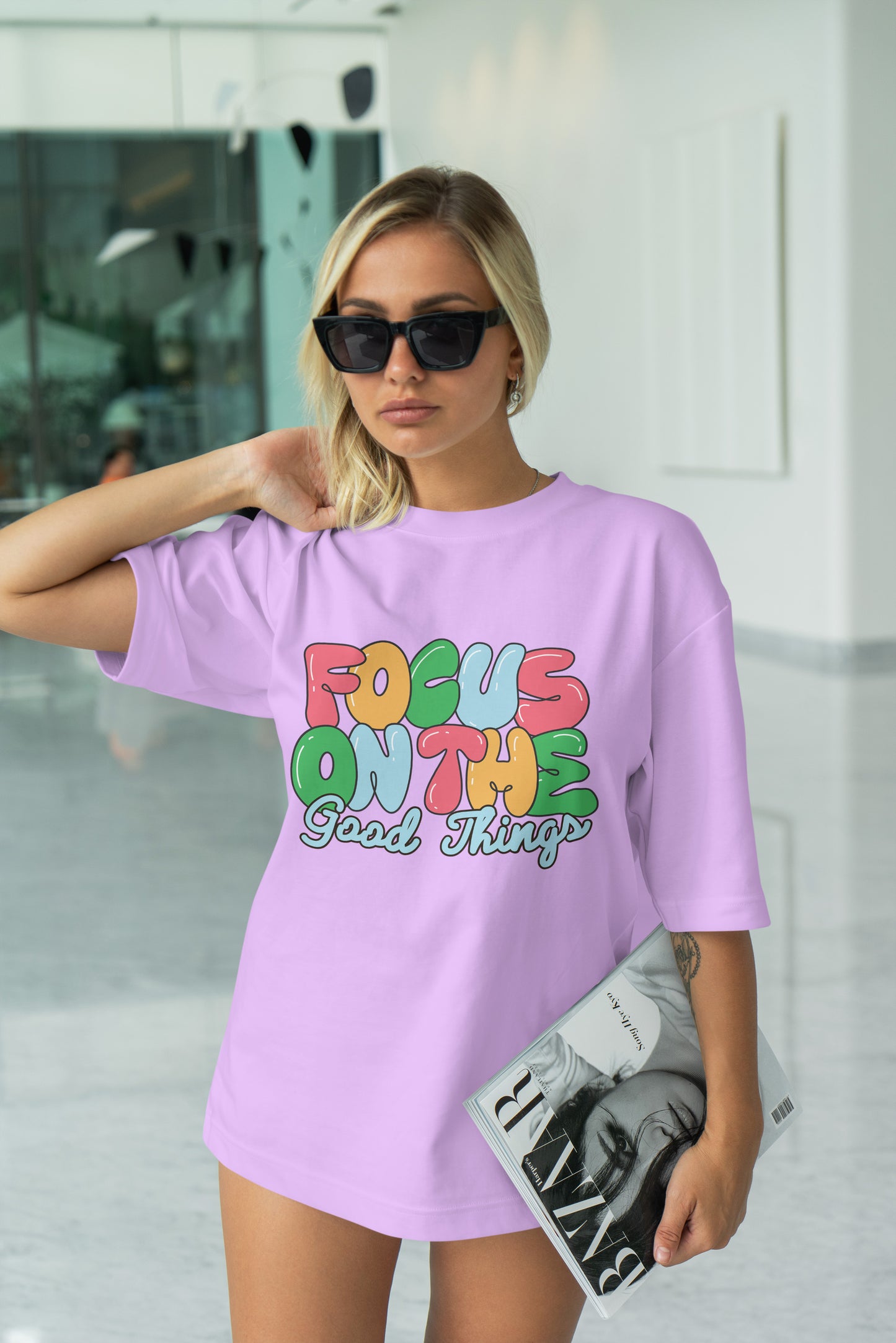 Focus On The Good Thing Graphic Printed Unisex Oversized T-shirt D111
