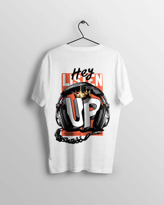 Listen Up Graphic Printed  Unisex Oversized T-shirt D045