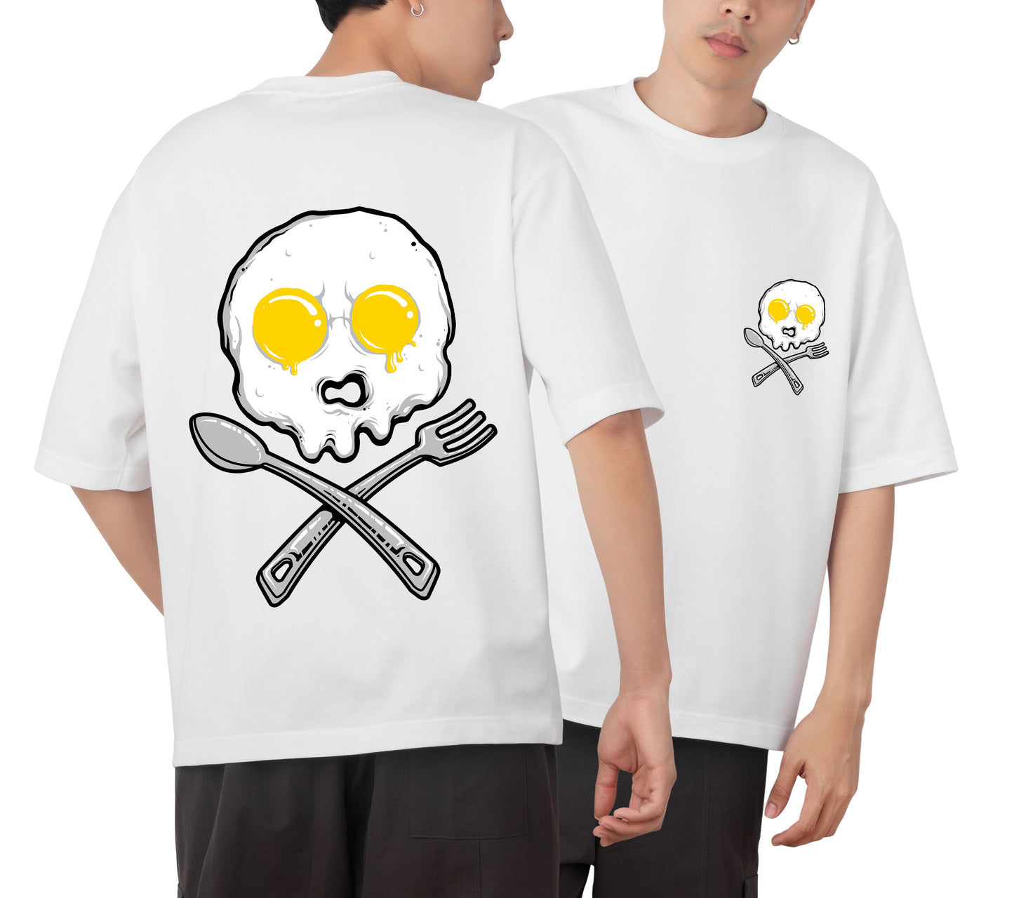 Skull Omelet Graphic Printed  Unisex Oversized T-shirt D054