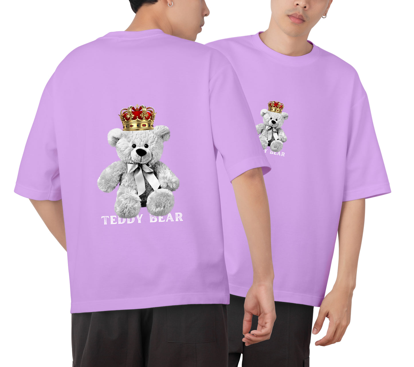 White Teddy Bear Graphic Printed Unisex Oversized T-shirt D091