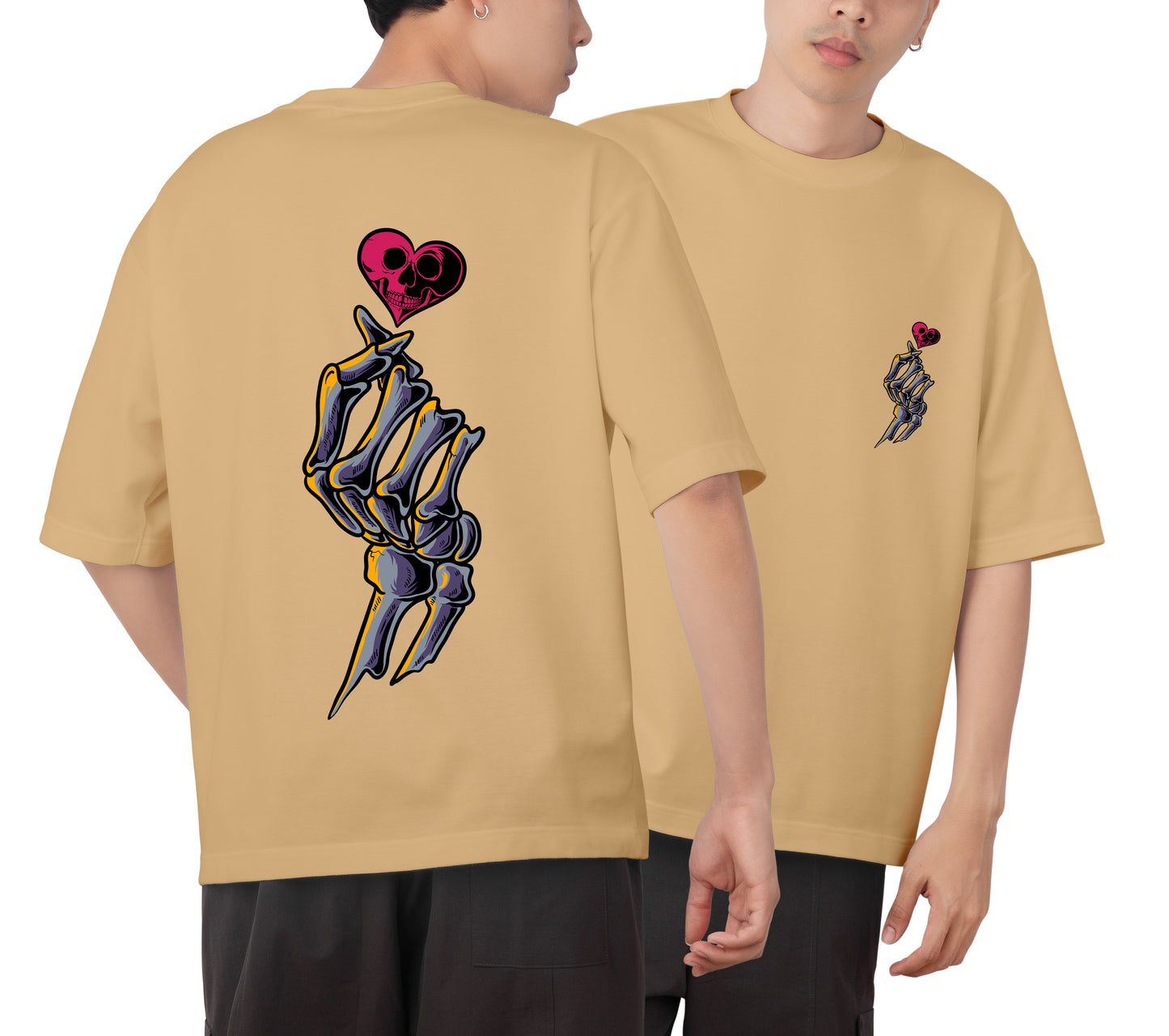 Skull Heart Graphic Printed  Unisex Oversized T-shirt D053