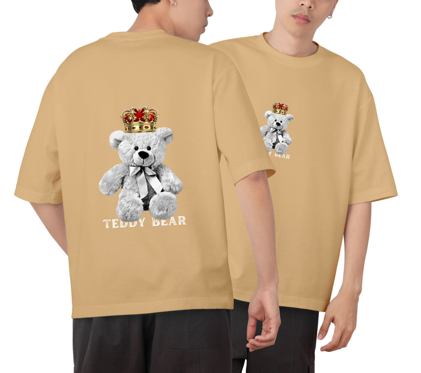White Teddy Bear Graphic Printed Unisex Oversized T-shirt D091