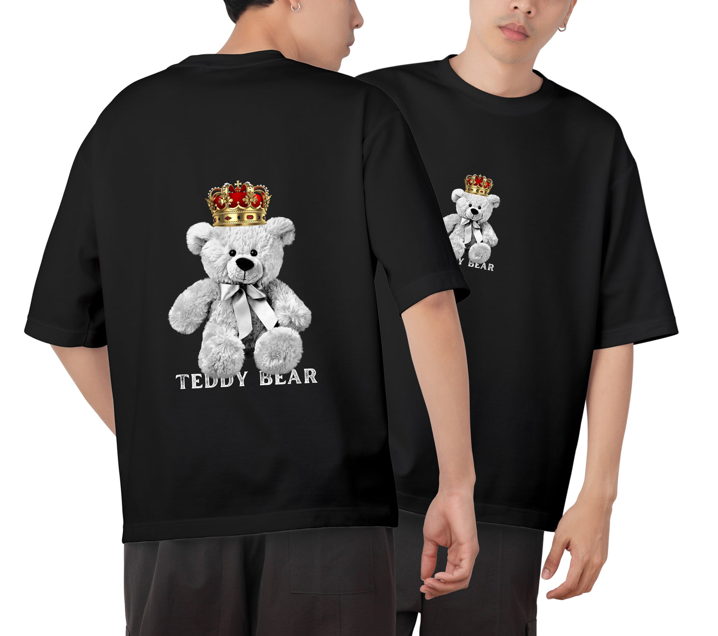 White Teddy Bear Graphic Printed Unisex Oversized T-shirt D091