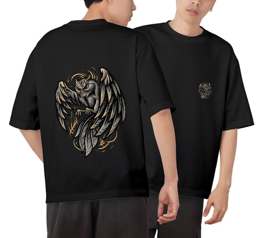 Owl Graphic Printed  Unisex Oversized T-shirt D063