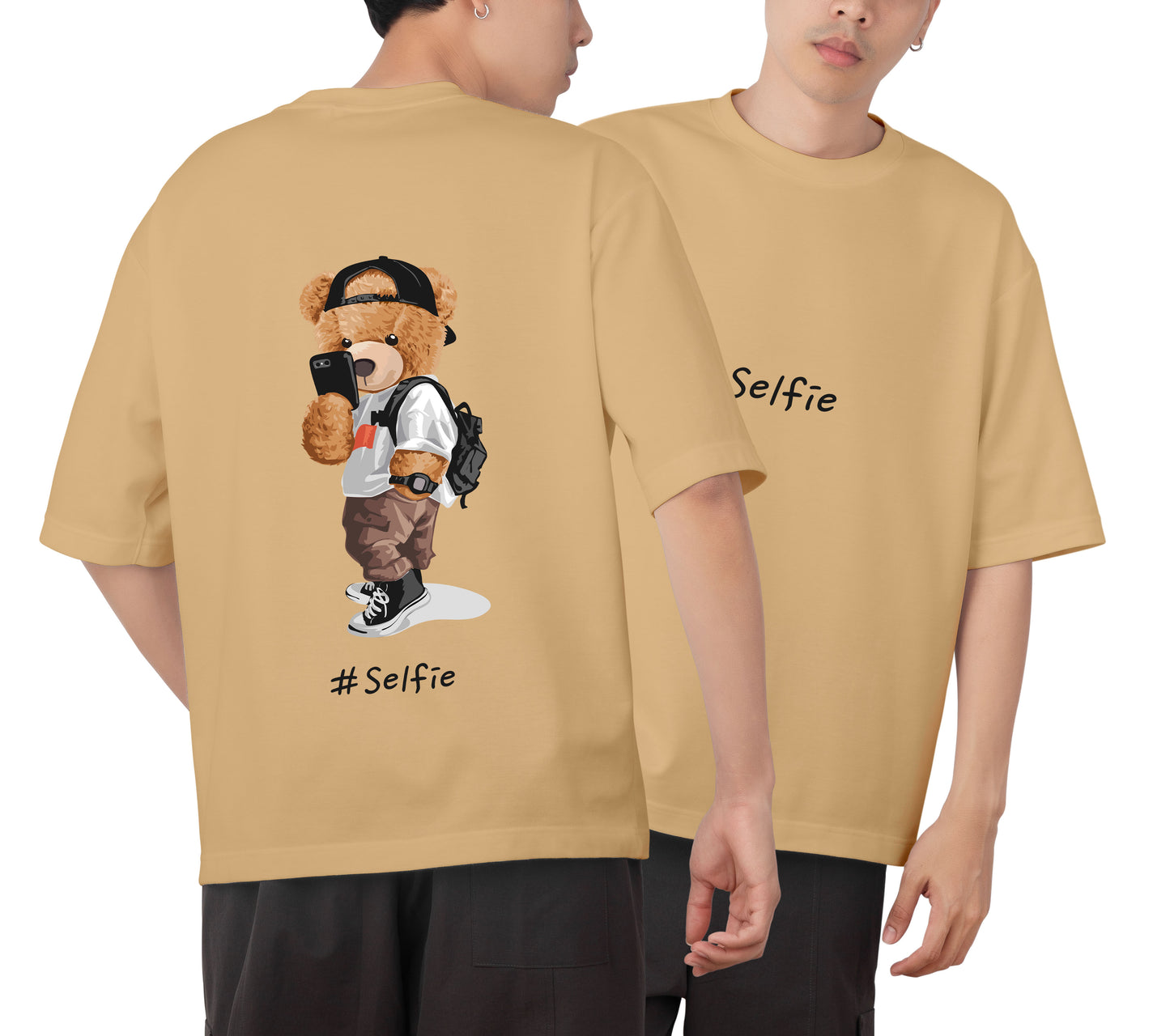 Selfie Teddy Graphic Printed  Unisex Oversized T-shirt D086