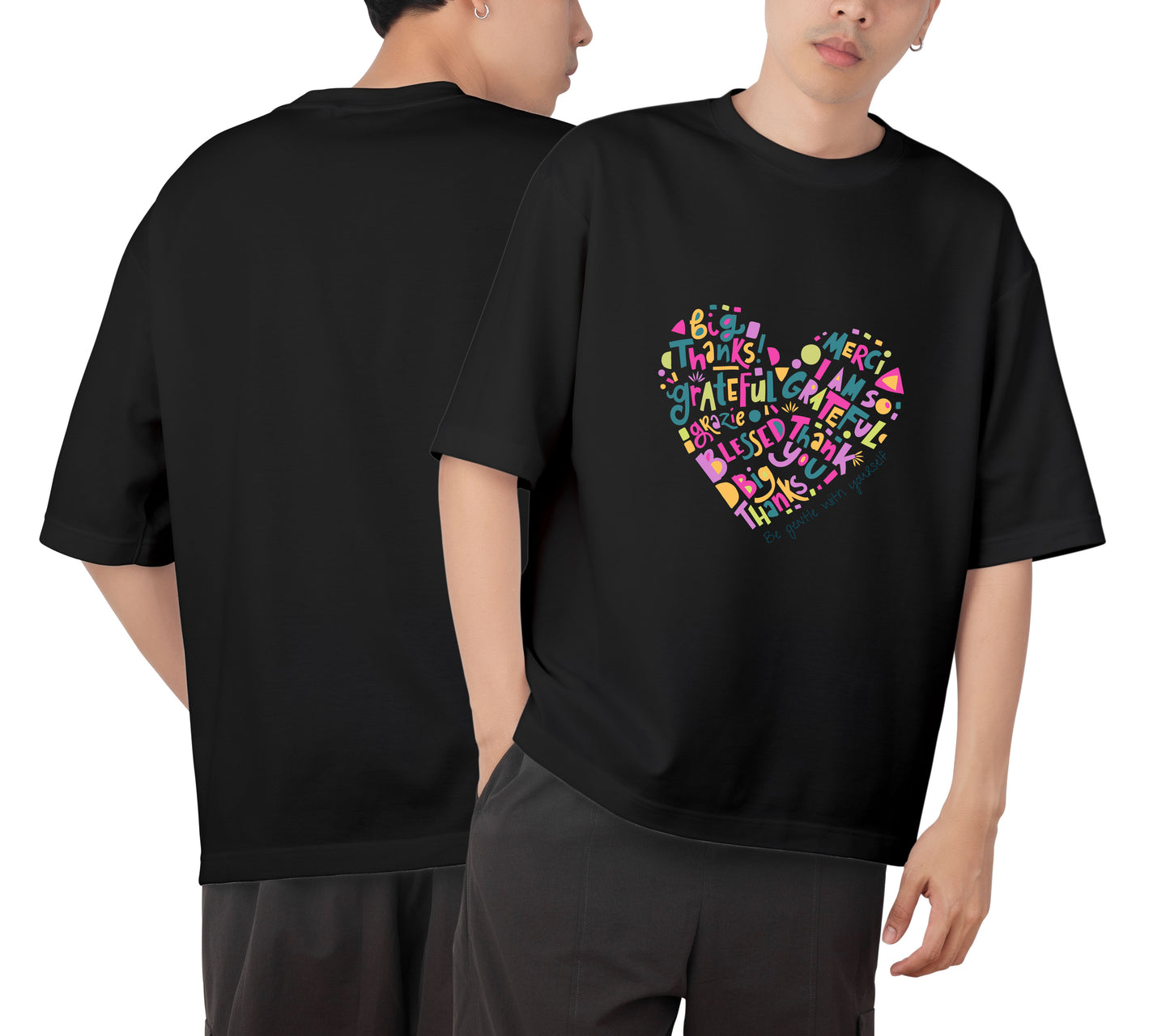 Heart Graphic Printed Unisex Oversized T-shirt D114