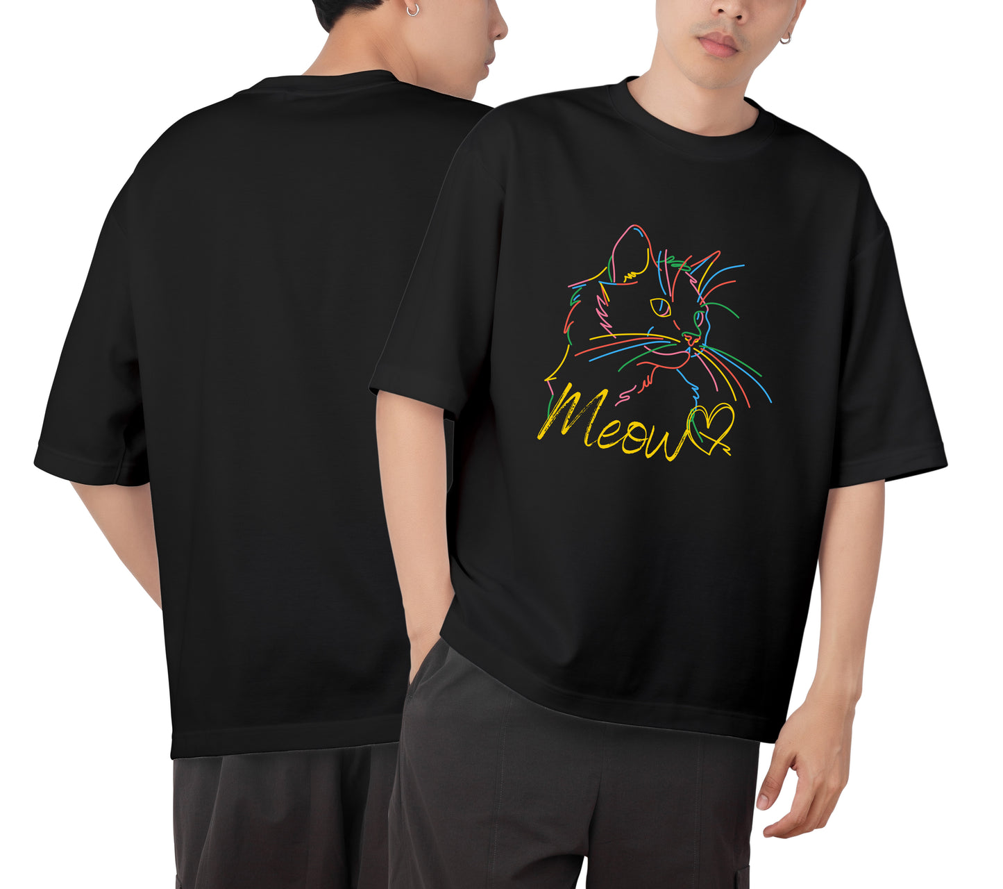 Meow Teddy Graphic Printed Unisex Oversized T-shirt D112