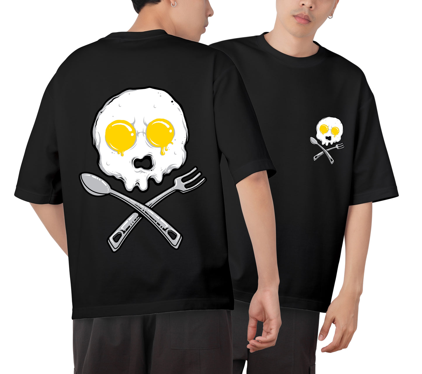 Skull Omelet Graphic Printed  Unisex Oversized T-shirt D054