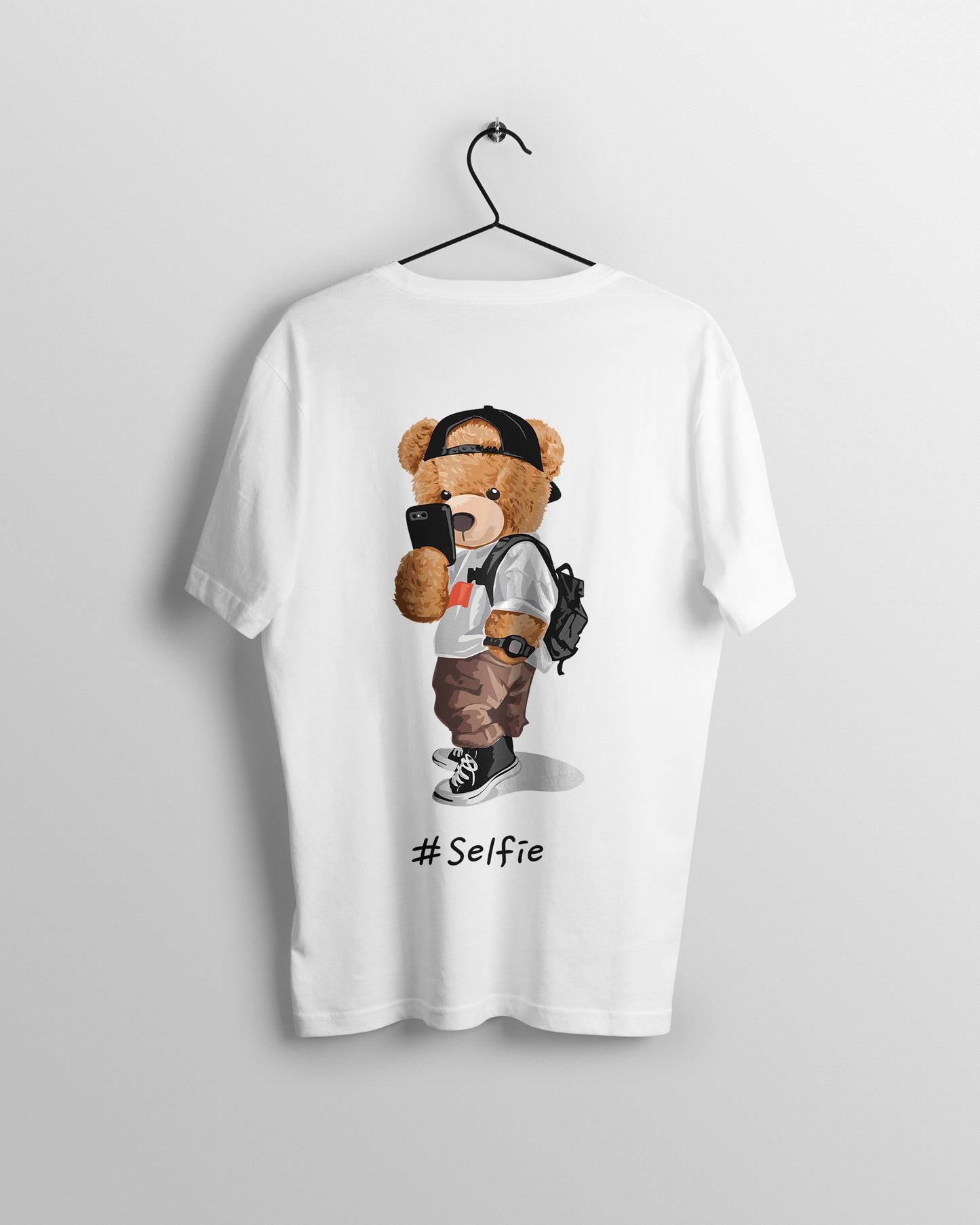 Selfie Teddy Graphic Printed  Unisex Oversized T-shirt D086