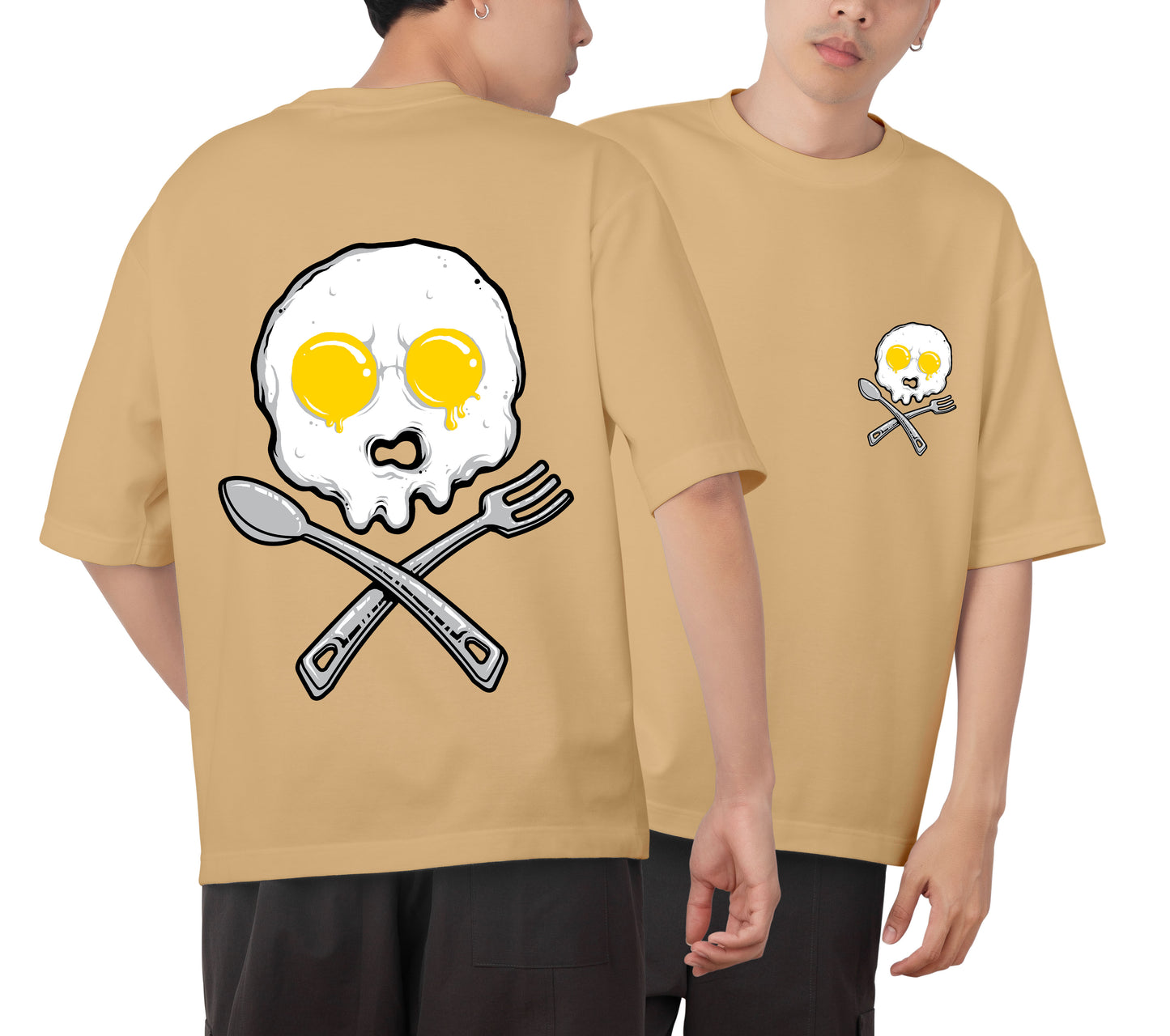 Skull Omelet Graphic Printed  Unisex Oversized T-shirt D054