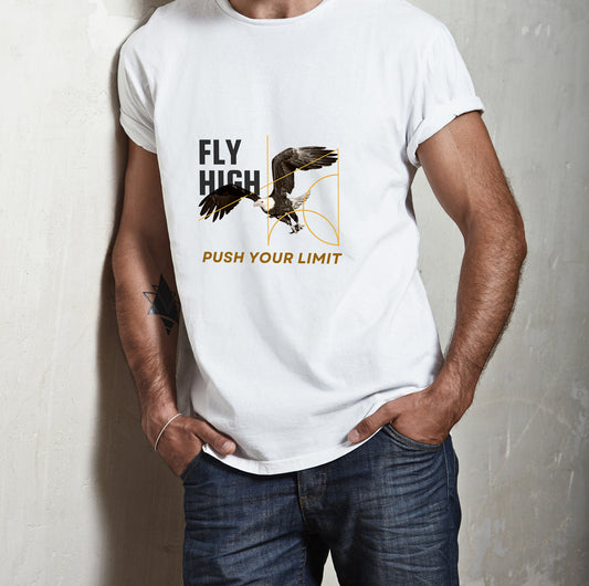Fly High Printed White Round Neck Half Sleeve T-Shirt D051