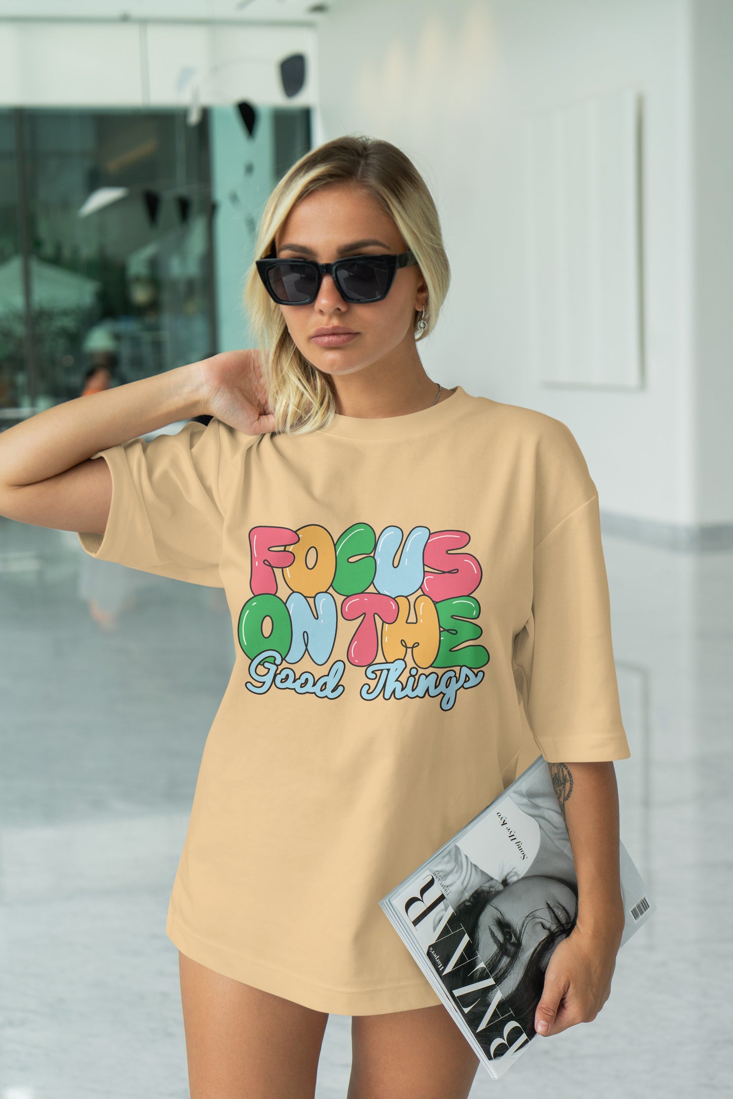Focus On The Good Thing Graphic Printed Unisex Oversized T-shirt D111