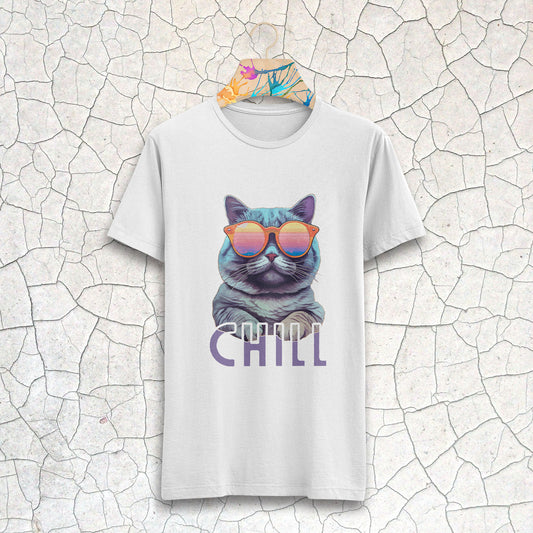 Chill Cat Printed  Round Neck Half Sleeve T-Shirt D048