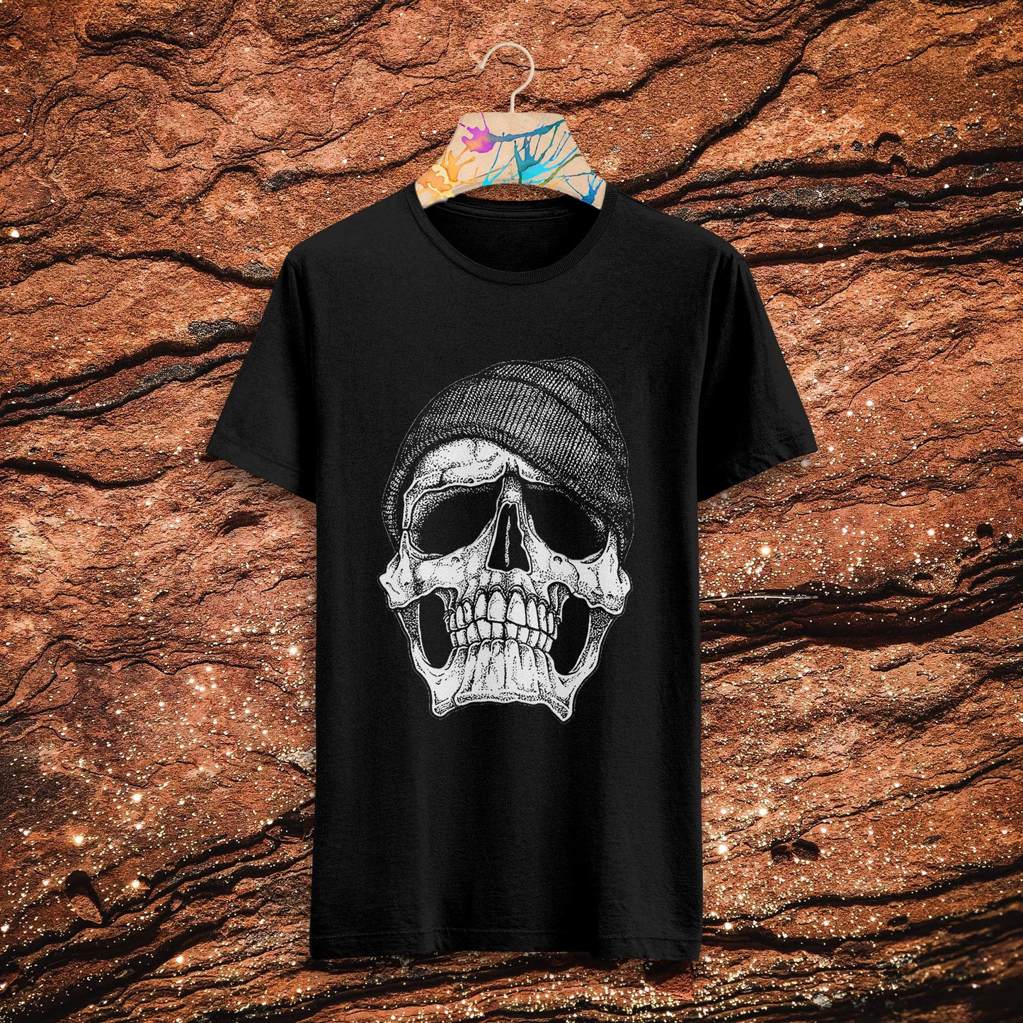 Scull Printed Black Round Neck Half Sleeve T-Shirt D045