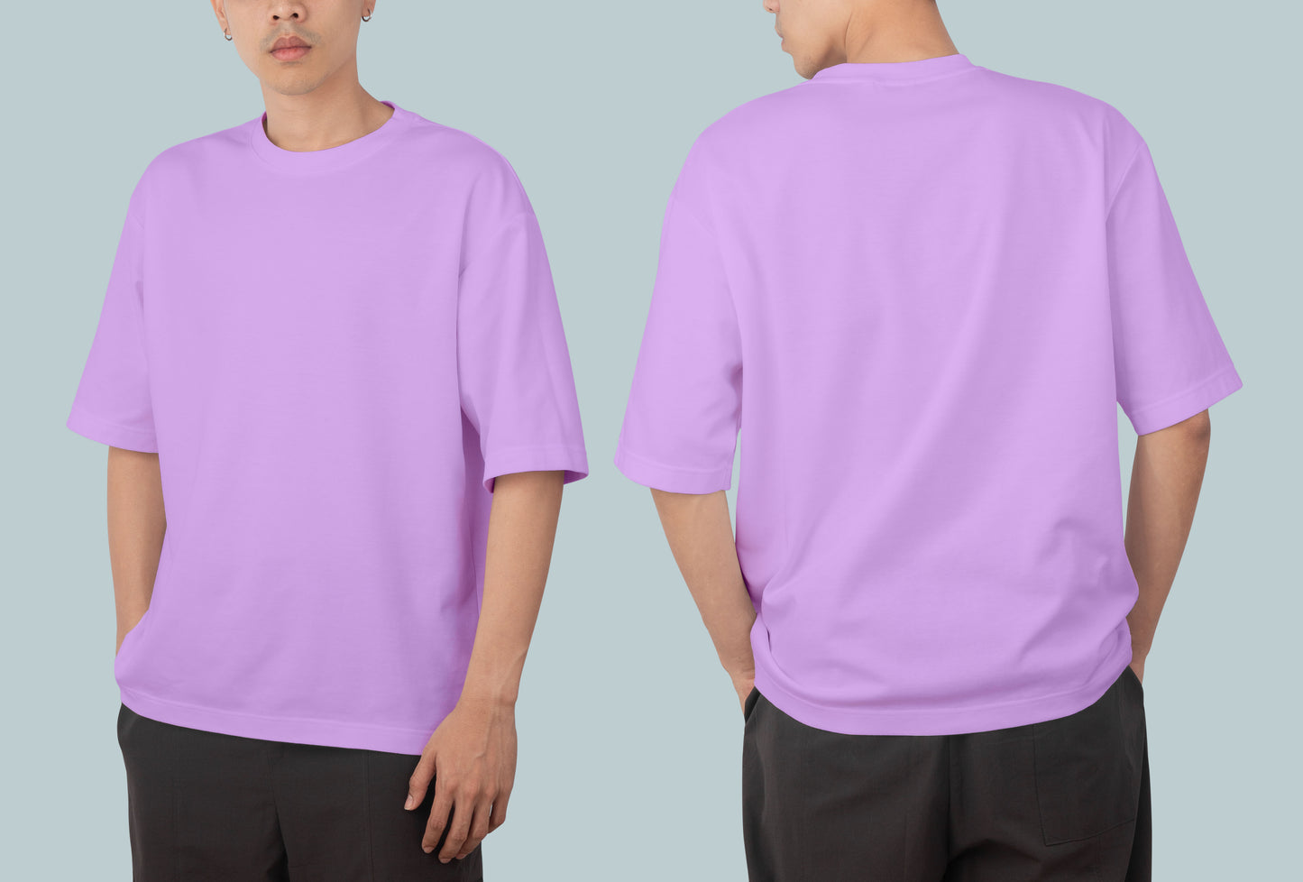 Unisex Oversized Round Neck Half Sleeve Premium Bio-wash T-Shirt (Color-Lavender)
