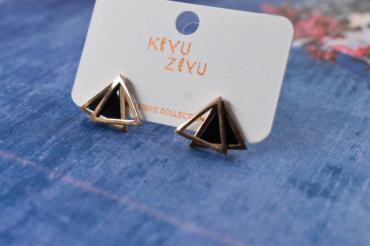 Trendy Korean Earring - stud, Mini double triangle stud -15112