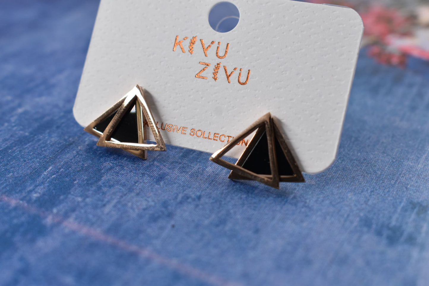 Trendy Korean Earring - stud, Mini double triangle stud -15112