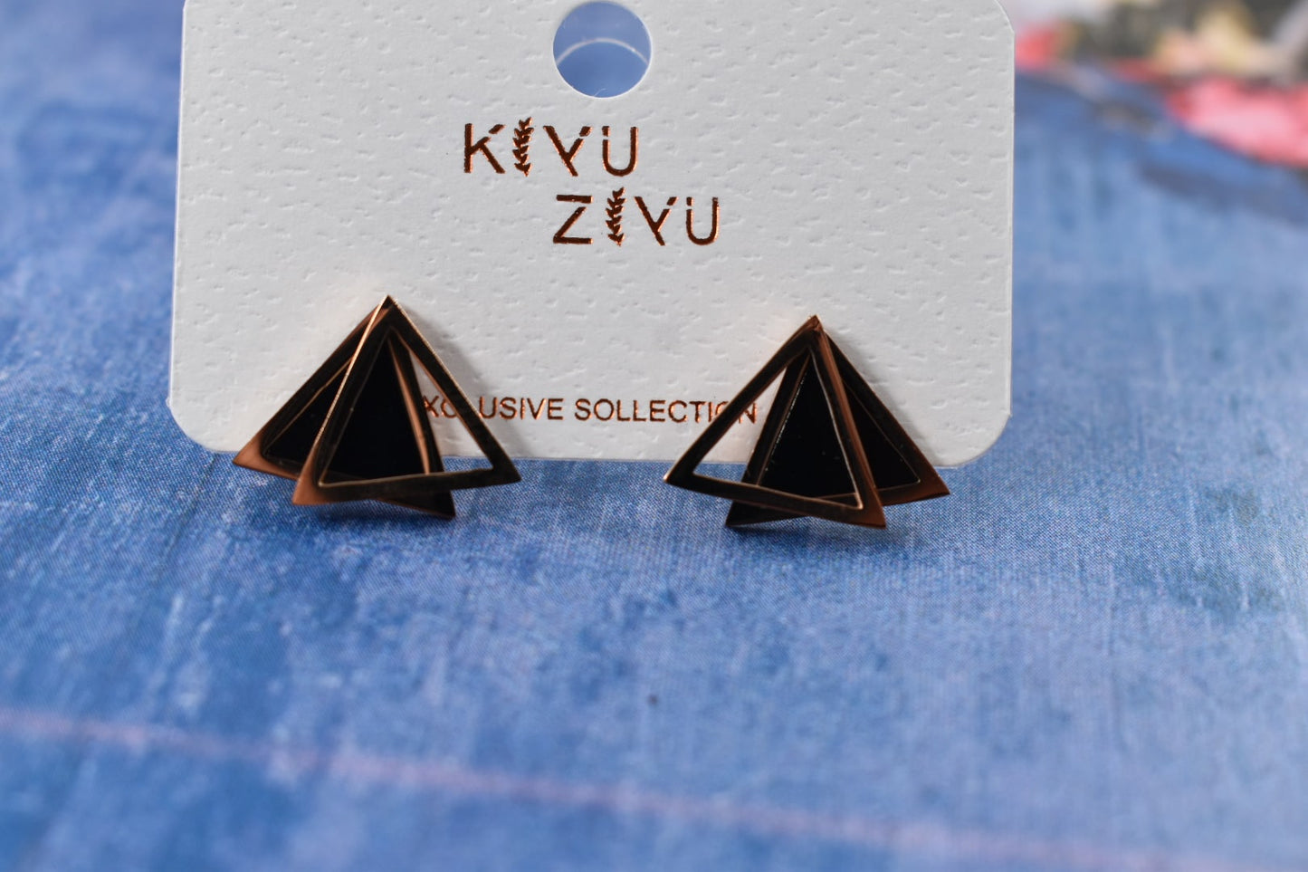 Trendy Korean Earring - stud, Mini double triangle stud -15112