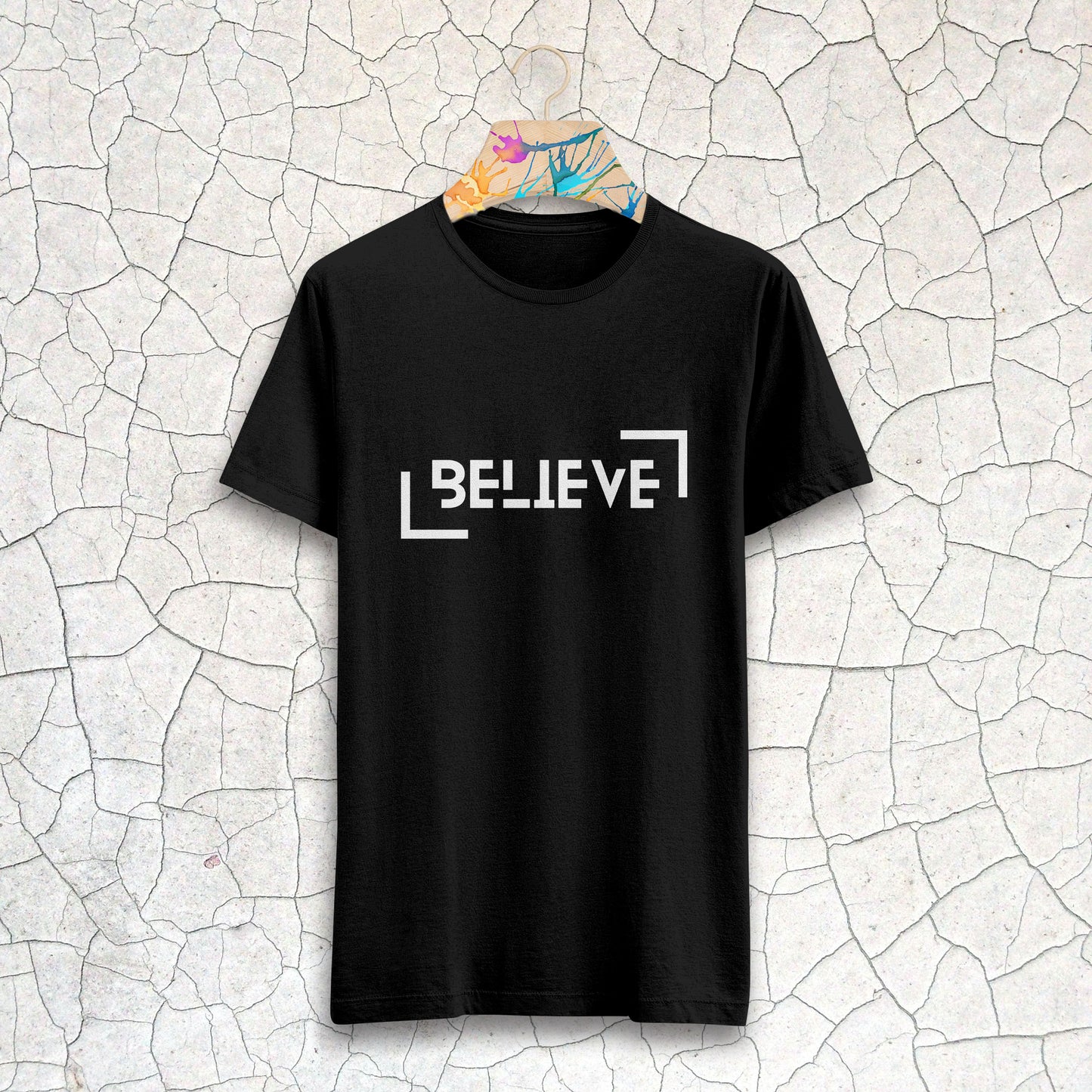 Believe Printed Black Round Neck Half Sleeve T-Shirt D044