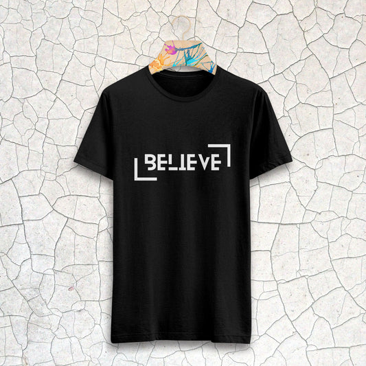 Believe Printed Black Round Neck Half Sleeve T-Shirt D044
