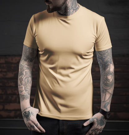 Unisex Beige Color Round Neck Premium Bio-Wash T-shirt Regular Fit