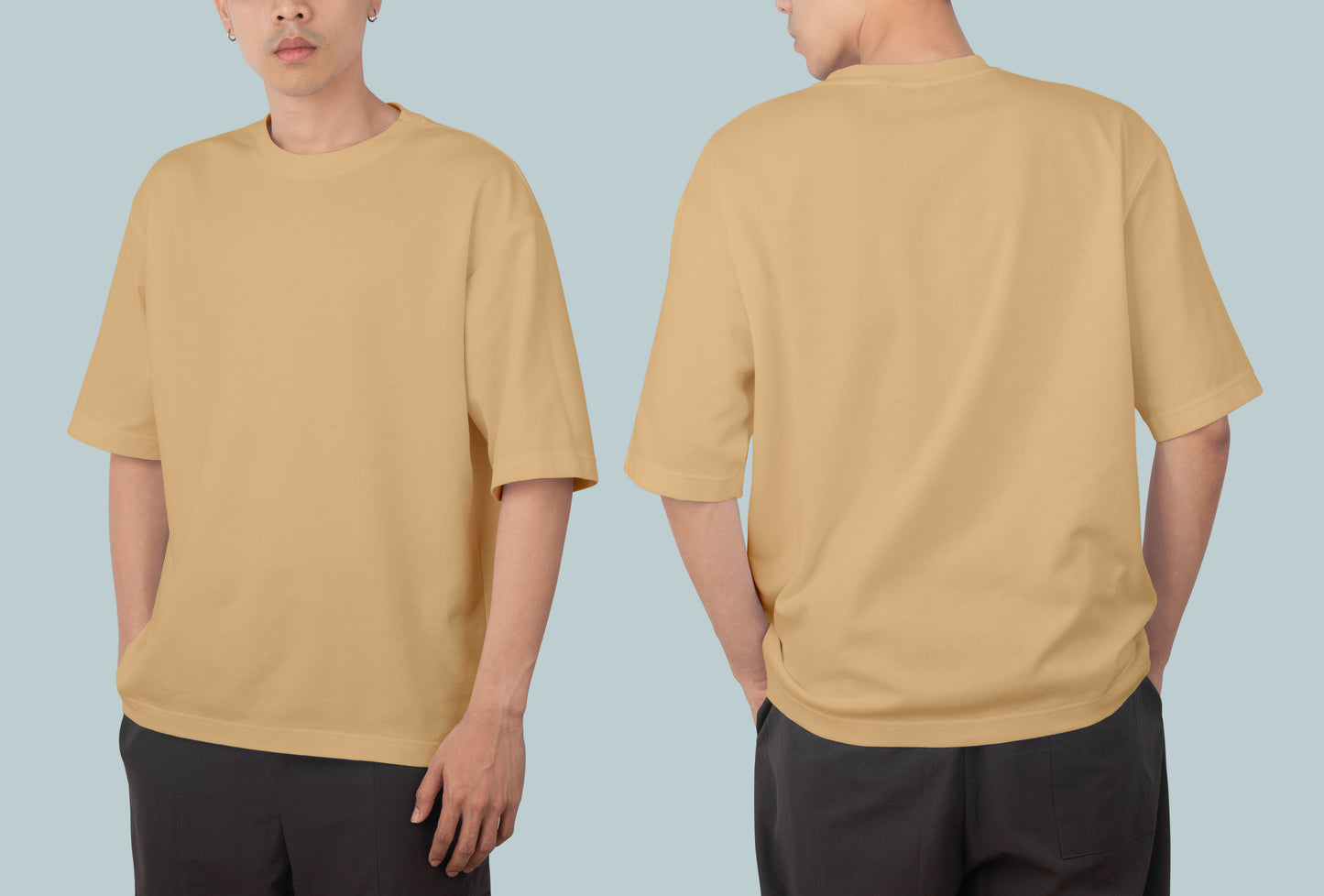Unisex Oversized Round Neck Half Sleeve Premium Bio-wash T-Shirt (Color-Beige)