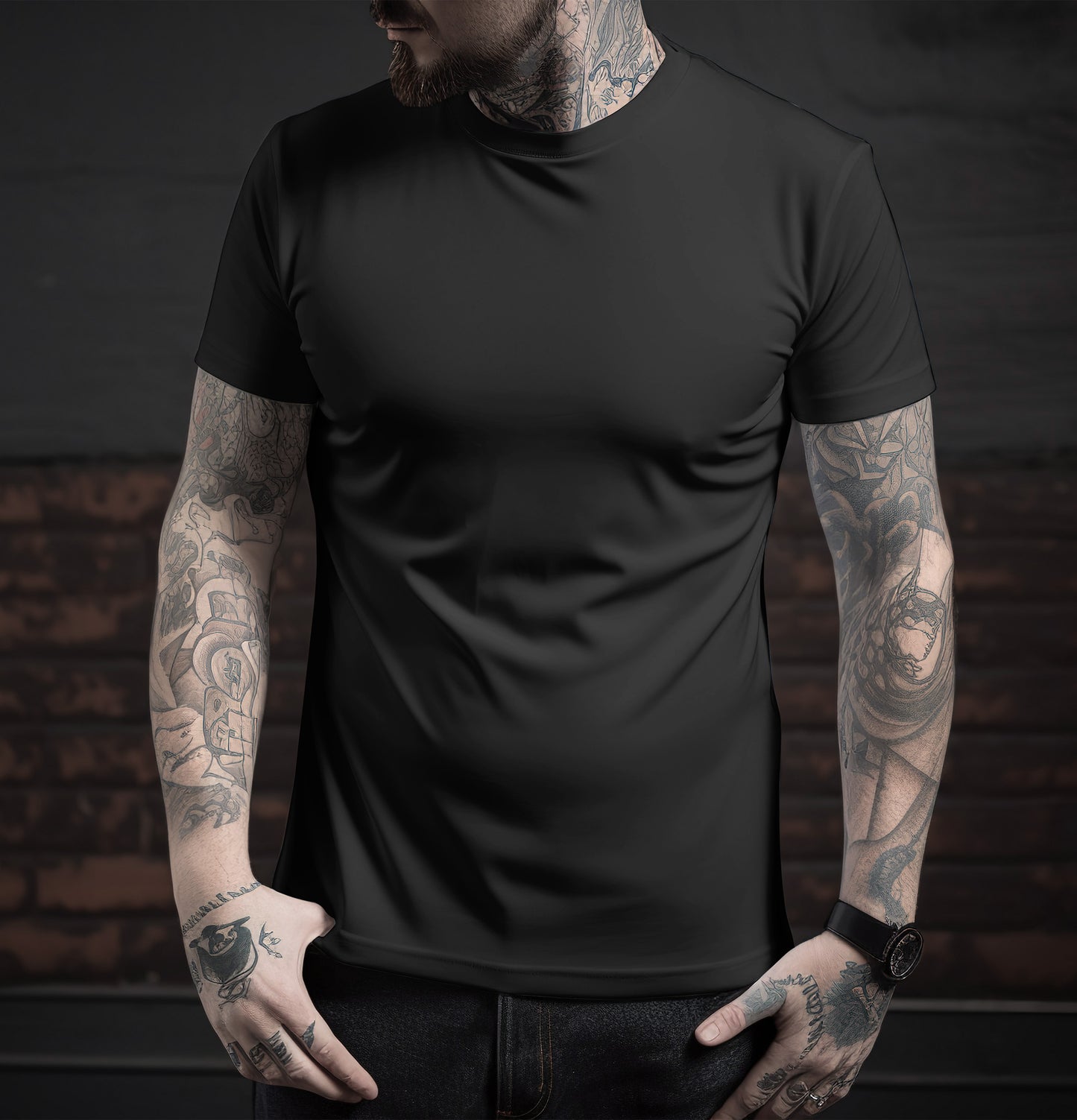 Unisex Black Color Round Neck Premium Bio-Wash T-shirt Regular Fit