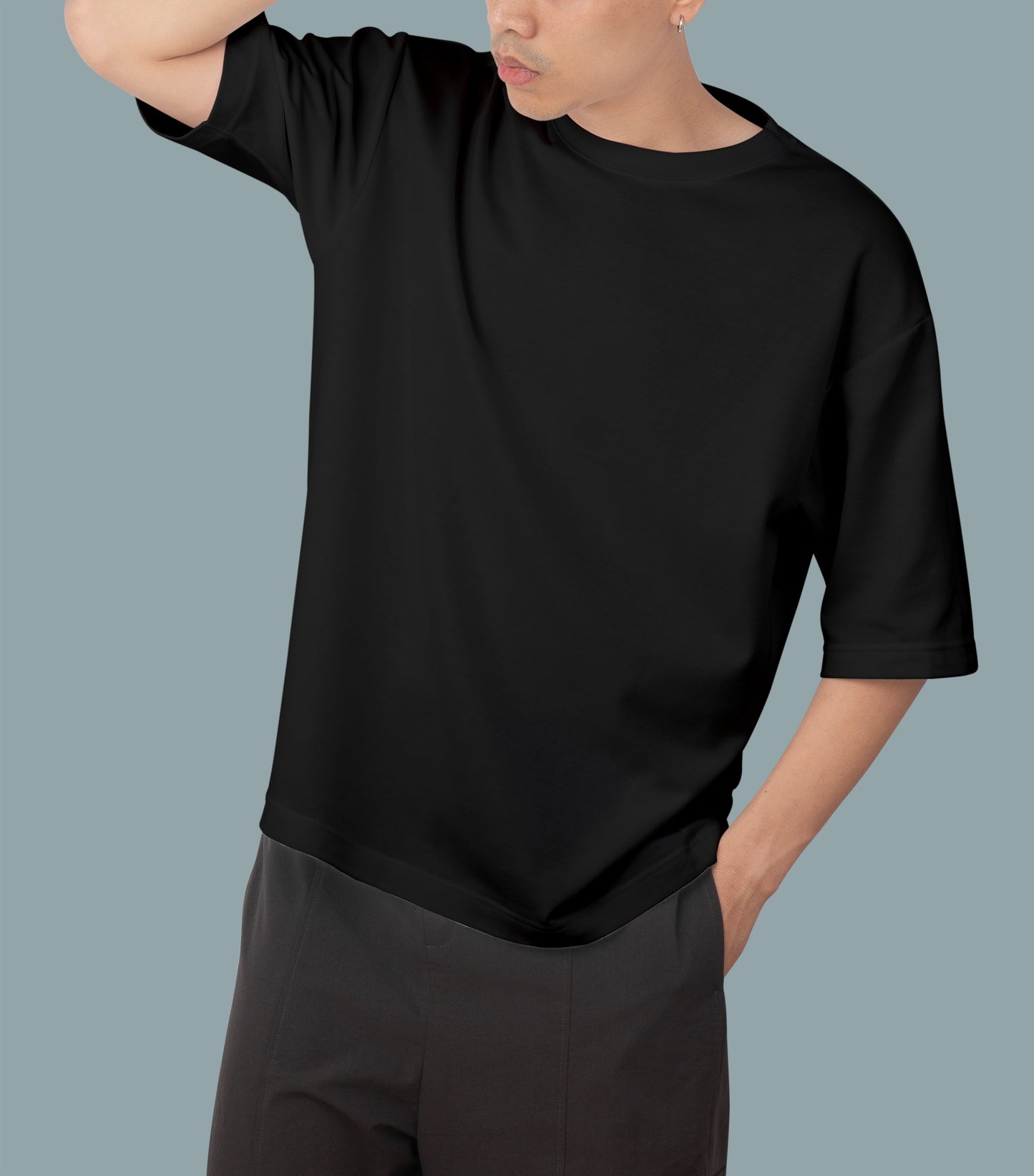 Unisex Oversized Round Neck Half Sleeve Premium Bio-wash T-Shirt (Color-Black)