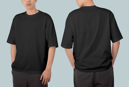 Unisex Oversized  Round Neck Half Sleeve Premium Bio-wash T-Shirt (Color-Black)