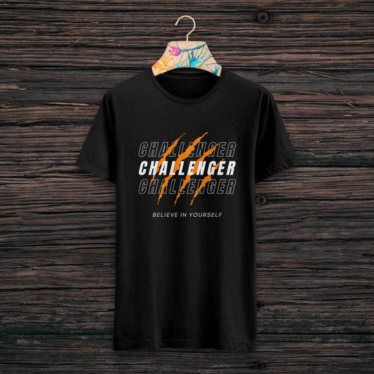 Challenge Printed Black Round Neck Half Sleeve T-Shirt D042