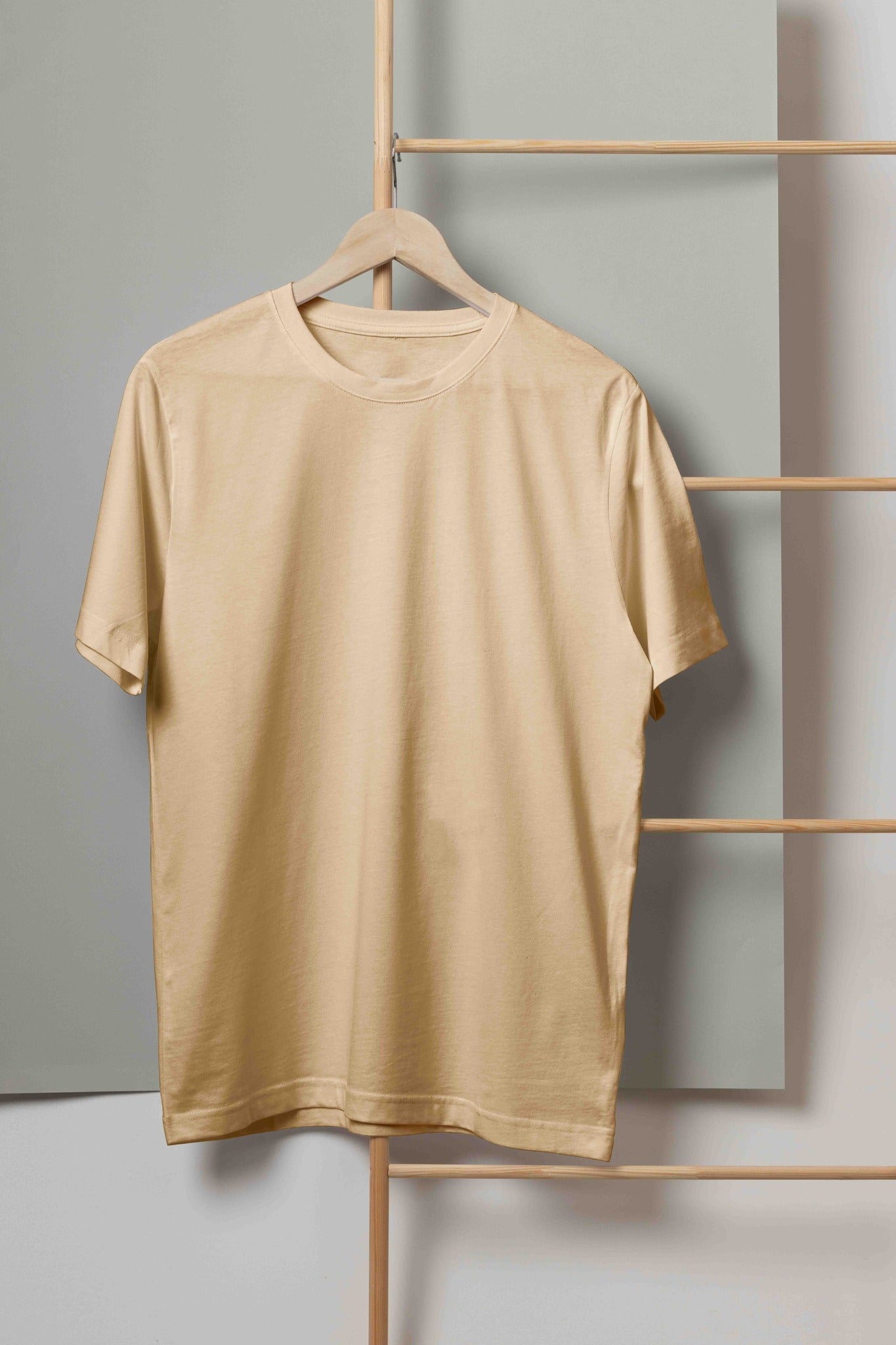 Unisex Beige Color Round Neck Premium Bio-Wash T-shirt Regular Fit