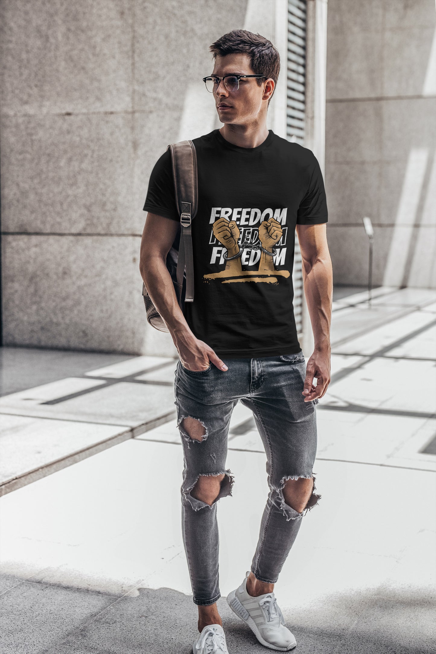 Freedom Printed Round Neck Regular Fit Half Sleeve T-Shirt D022