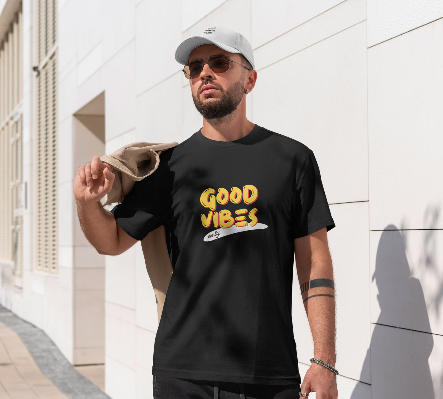 Good Vibes Printed Round Neck Regular Fit Half Sleeve T-Shirt D024