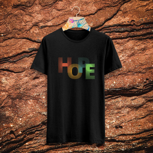 Hope Printed Black/White Round Neck Half Sleeve T-Shirt D054