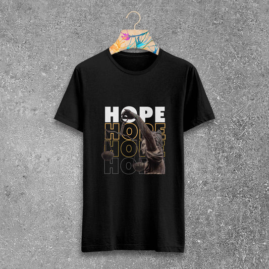 Hope Printed Black Round Neck Half Sleeve T-Shirt D057