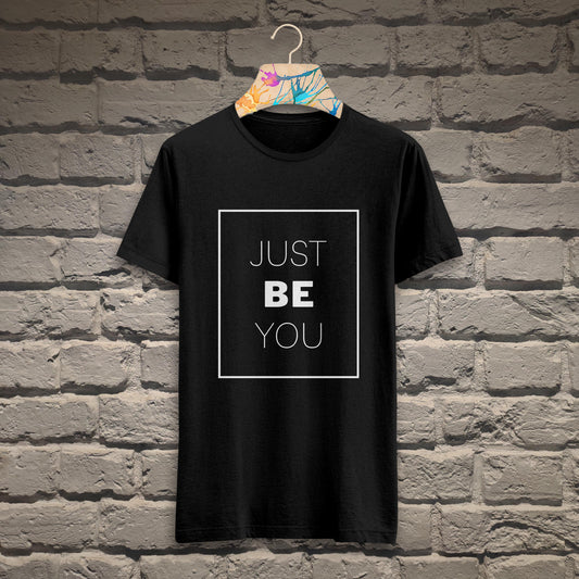 Just Be You Printed Black Round Neck Half Sleeve T-Shirt D059