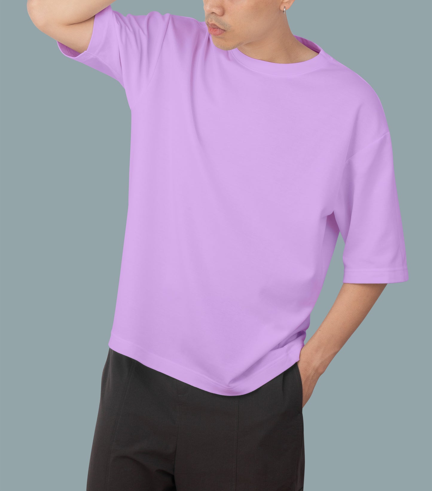 Unisex Oversized Round Neck Half Sleeve Premium Bio-wash T-Shirt (Color-Lavender)