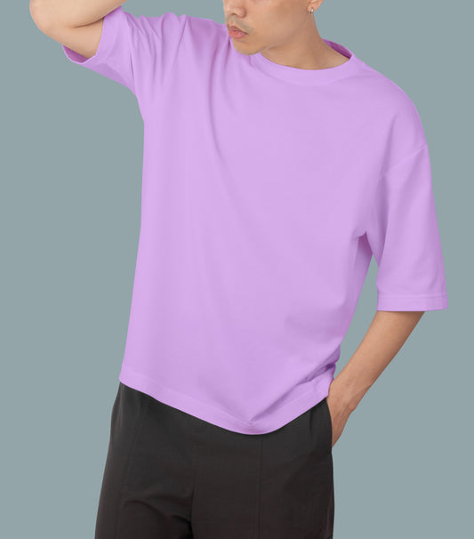 Unisex Oversized  Round Neck Half Sleeve Premium Bio-wash T-Shirt (Color-Lavender)