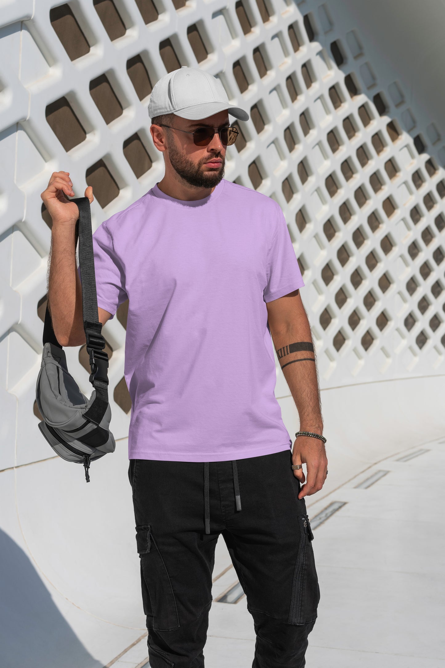 Unisex Lavender Color Round Neck Premium Bio-Wash T-shirt Regular Fit