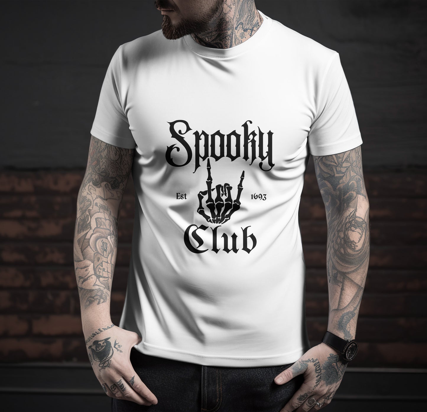 Spooky Black Printed Round Neck Regular Fit Half Sleeve T-Shirt D029
