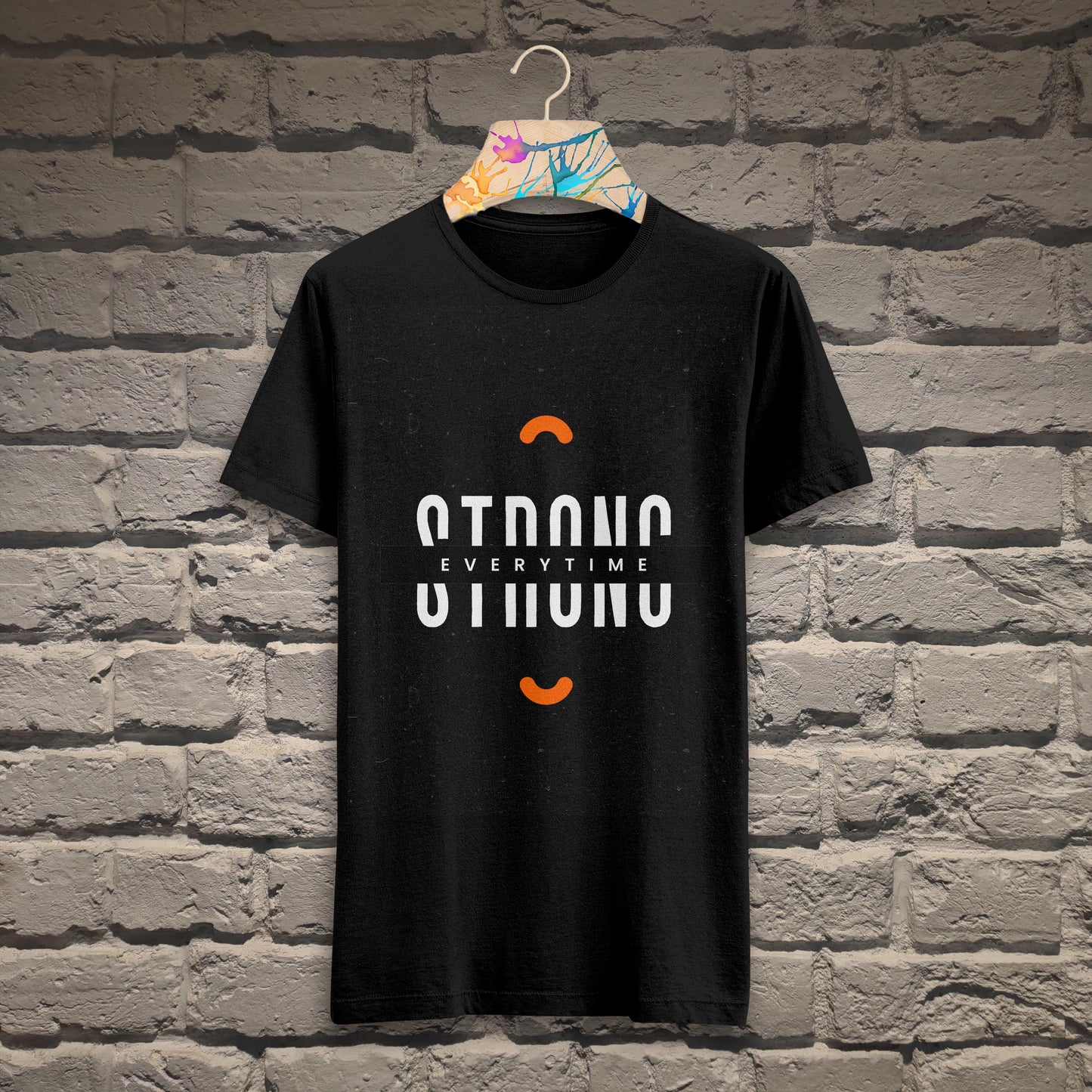 Strong Printed Black Cotton Half Sleeve T-shirt D068