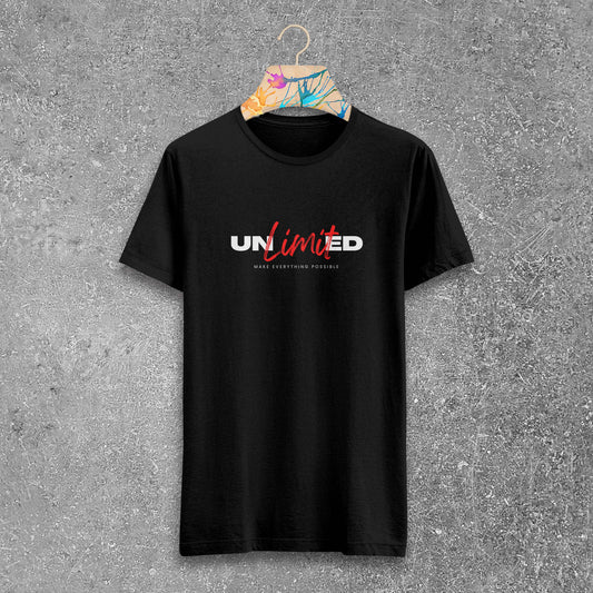 Unlimited Printed Black Cotton T-shirt D069