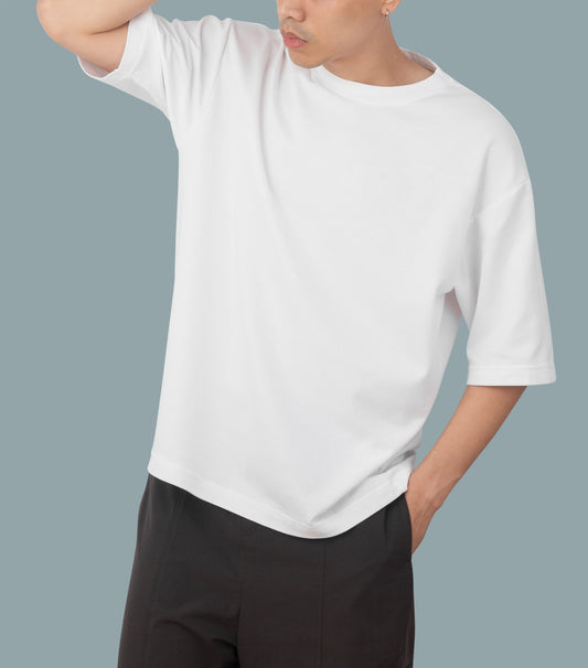 Unisex Oversized  Round Neck Half Sleeve Premium Bio-wash T-Shirt (Color-White)
