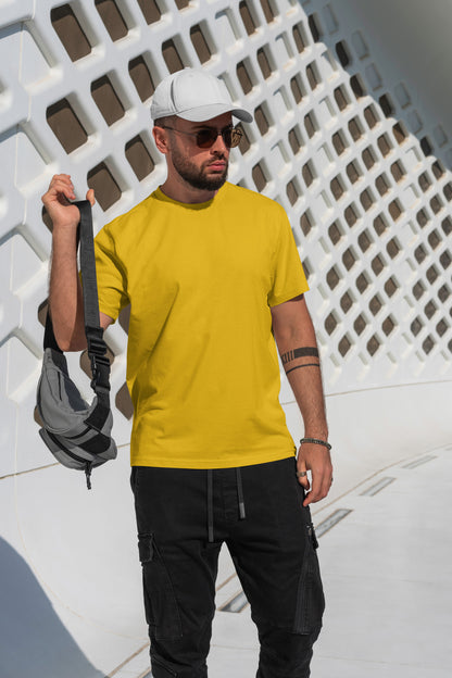 Unisex mustard Yellow Color Round Neck Premium Bio-Wash T-shirt Regular Fit
