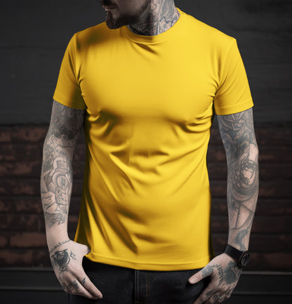 Unisex mustard Yellow Color Round Neck Premium Bio-Wash T-shirt Regular Fit