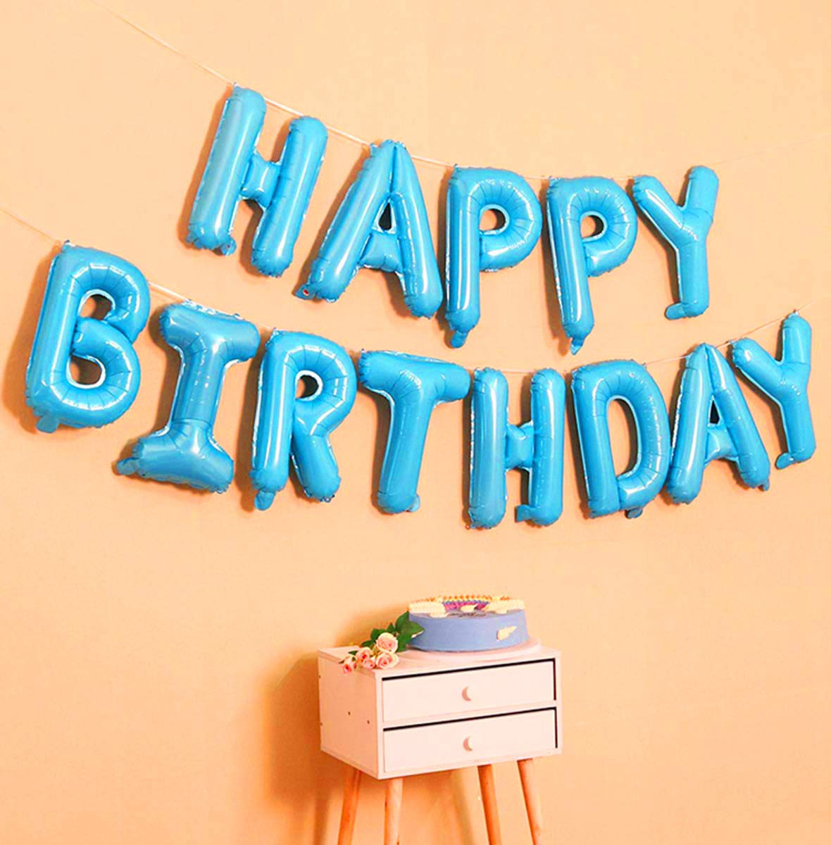 (16 Inch) Happy Birthday Letter Foil Balloons (13 Letters) -Sky Blue