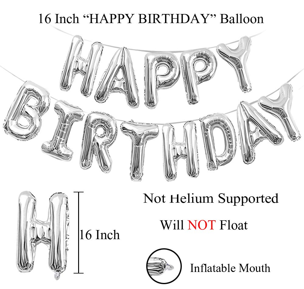 (16 Inch) Happy Birthday Letter Foil Balloon (13 Letters) - Silver Colour