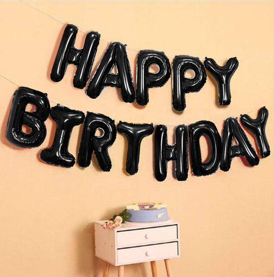 (16 inch) Happy Birthday Foil Balloons (13 Letters) - BLACK Colour